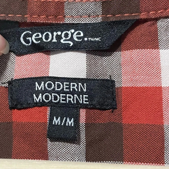 George Modern Button-Up Orange Brown  & White Plaid Shirt: - Medium - Picture 4 of 9